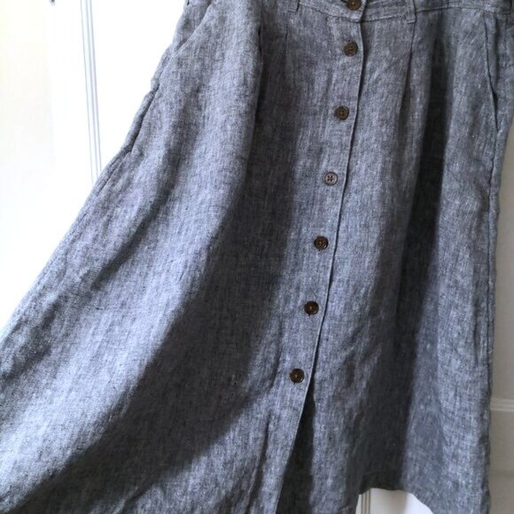 Lands' End 100% Linen Midi Skirt Chambray Size 18 - Picture 2 of 5